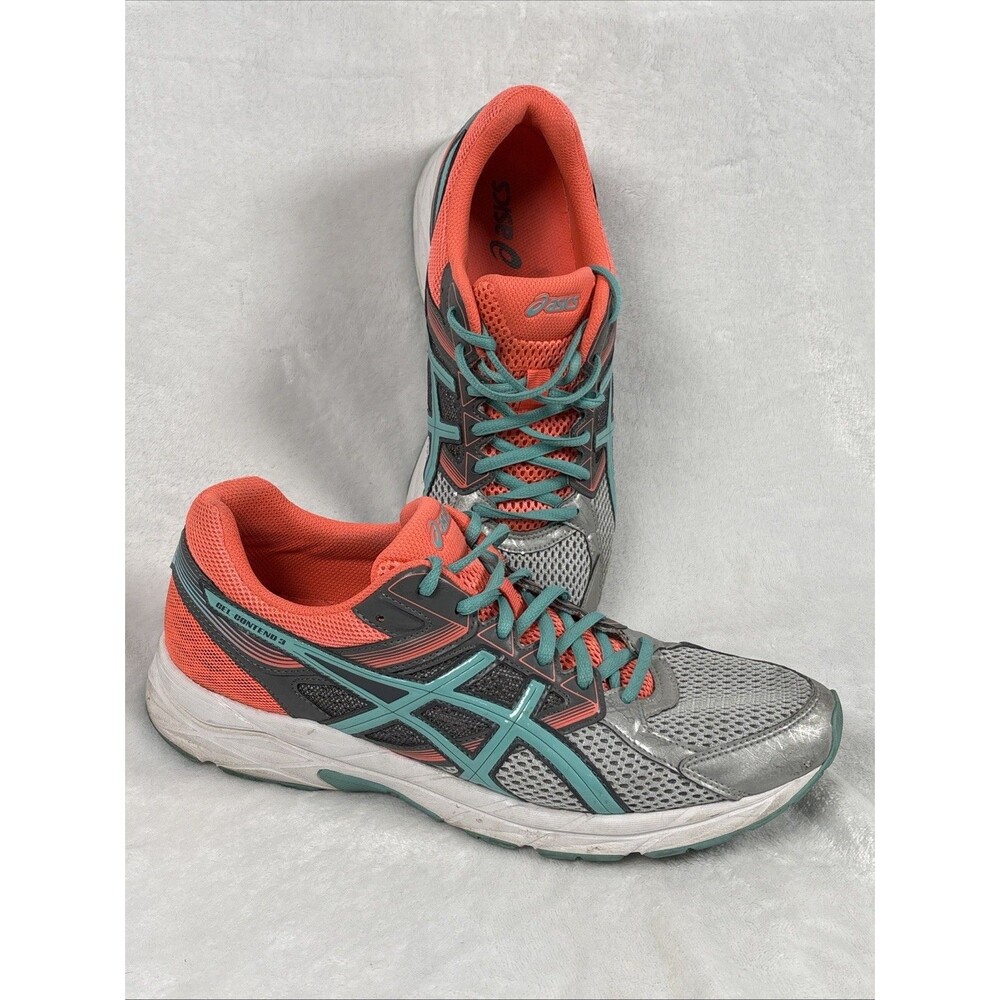 ASICS Shoes Sneakers Women's Sz 12 Silver Teal Orange Gel Contend 3 Comfort